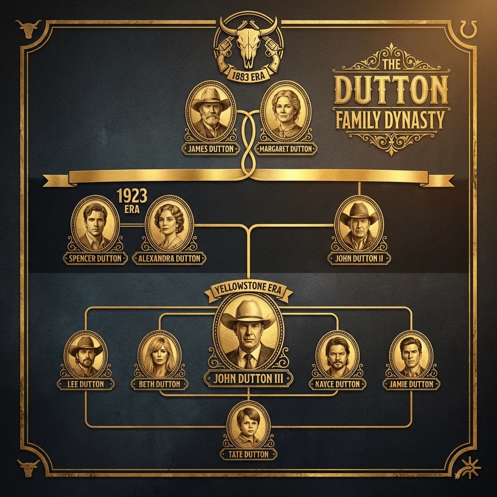 Complete Yellowstone Dutton Family Tree Map showing 1883, 1923 and modern generations