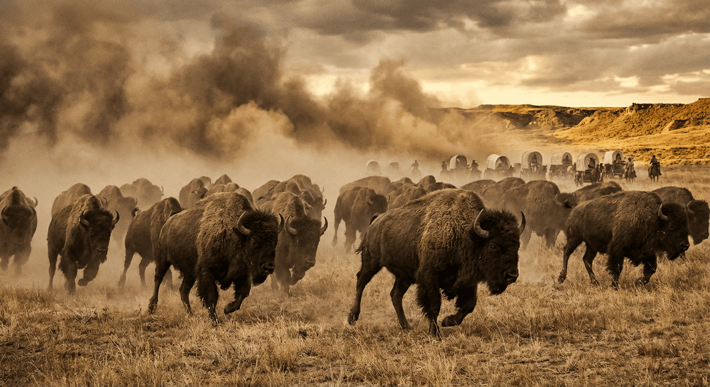 Buffalo stampede across the Great Plains in 1883