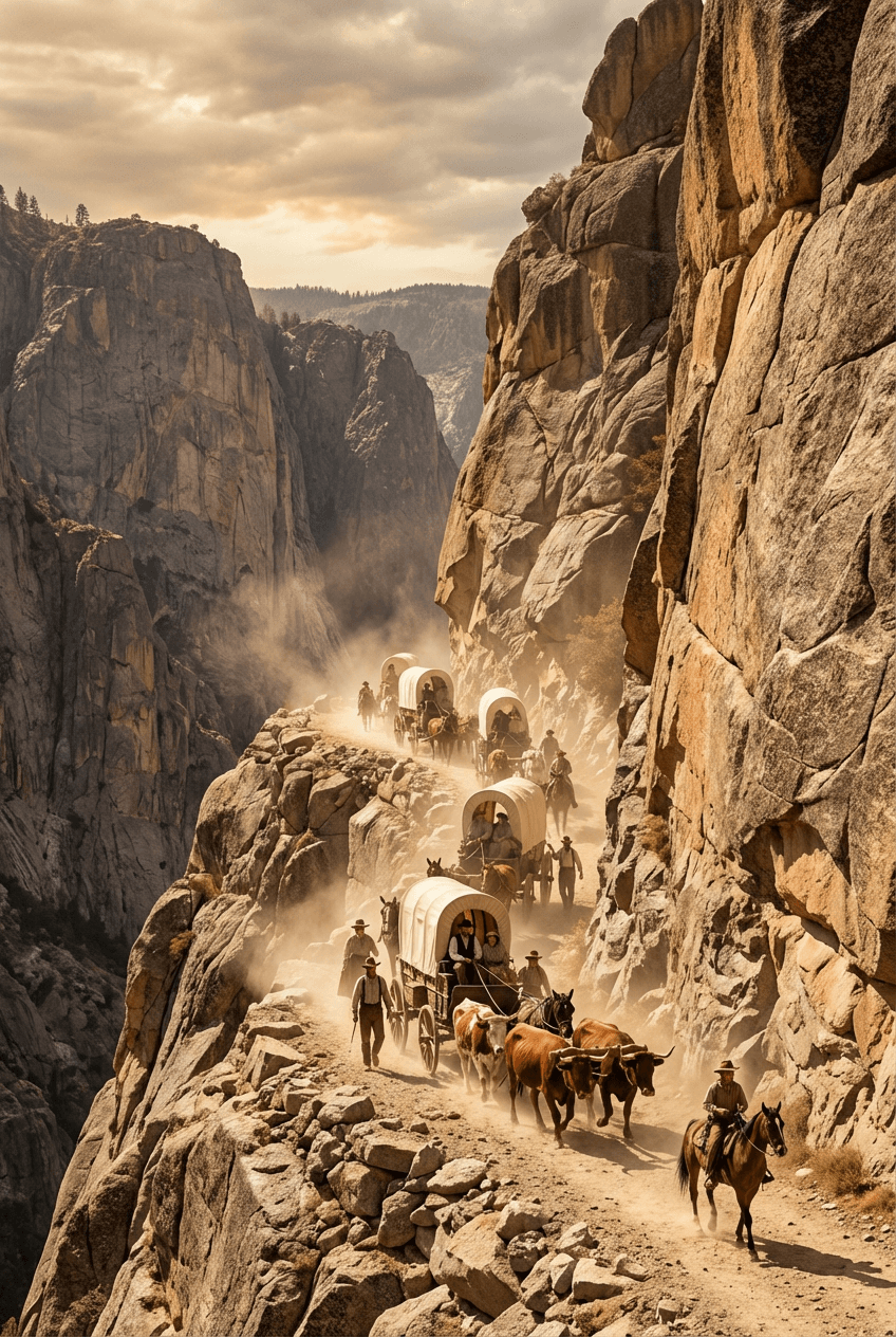 Mountain pass journey representing the epic scope and enduring legacy of 1883