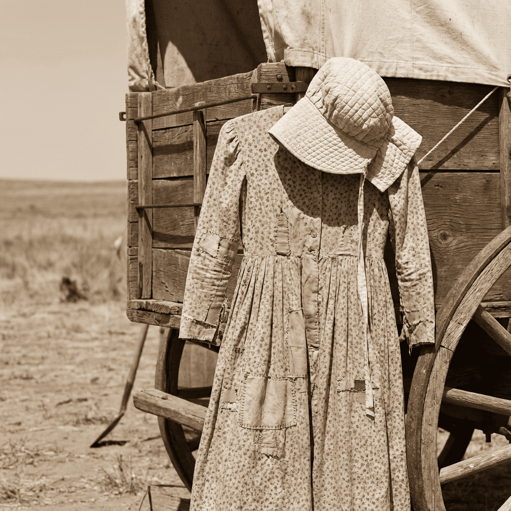 Pioneer bonnet and dress representing frontier fashion