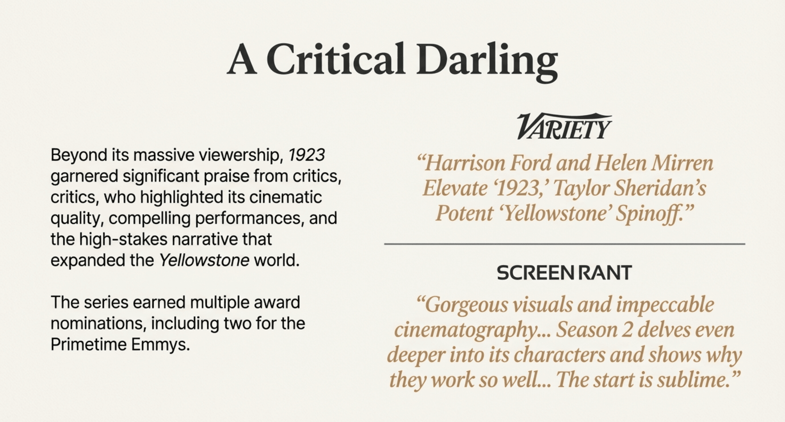 Critical acclaim for 1923